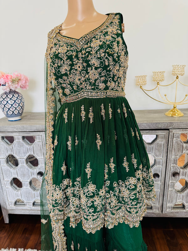 Hand embroidered peplum top with garara
