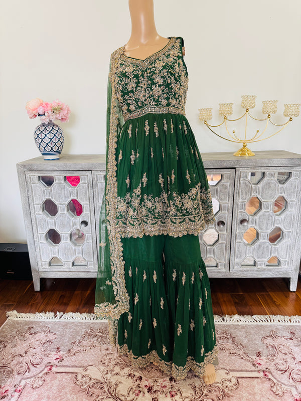 Hand embroidered peplum top with garara