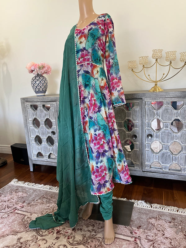 Georgette anarkali suit with pajami