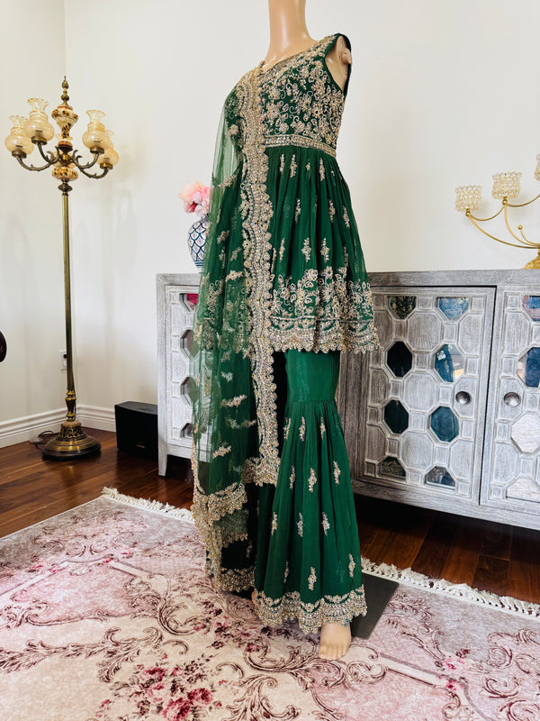Hand embroidered peplum top with garara